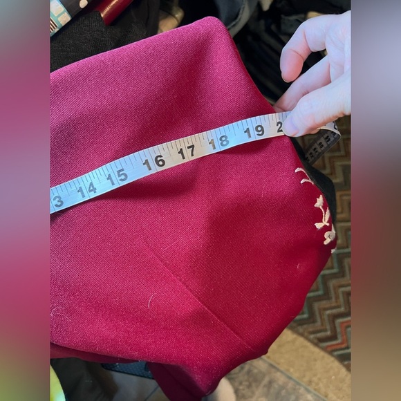 Vintage Elegant Red Wide Leg Trousers with White Embroidery - Picture 12 of 14